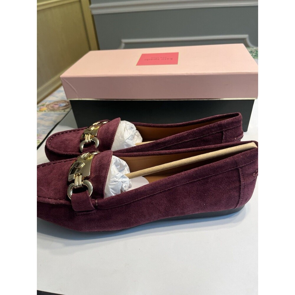 Kate Spade Cherrywood Suede Leather Gold Metal Embellished Loafers Shoes Sz 9M - Picture 8 of 15